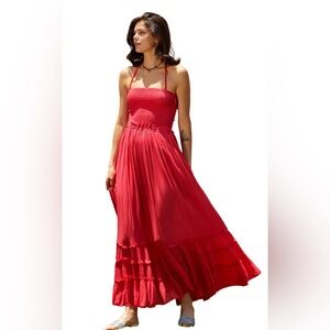 R.Vivimos Women Summer Cotton Sexy Blackless Long Dresses RED Sz Large 12/14